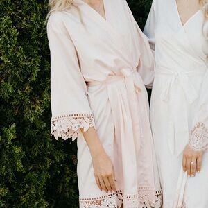Pink Bridesmaid Robe with Lace - One Size